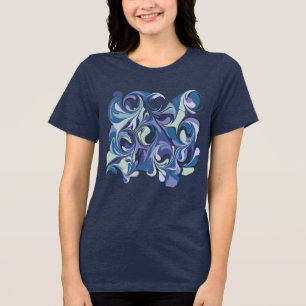 T-shirt En Tri-matière Marbre Abstrait Tourbillon Bleu Personnalisé Éléga