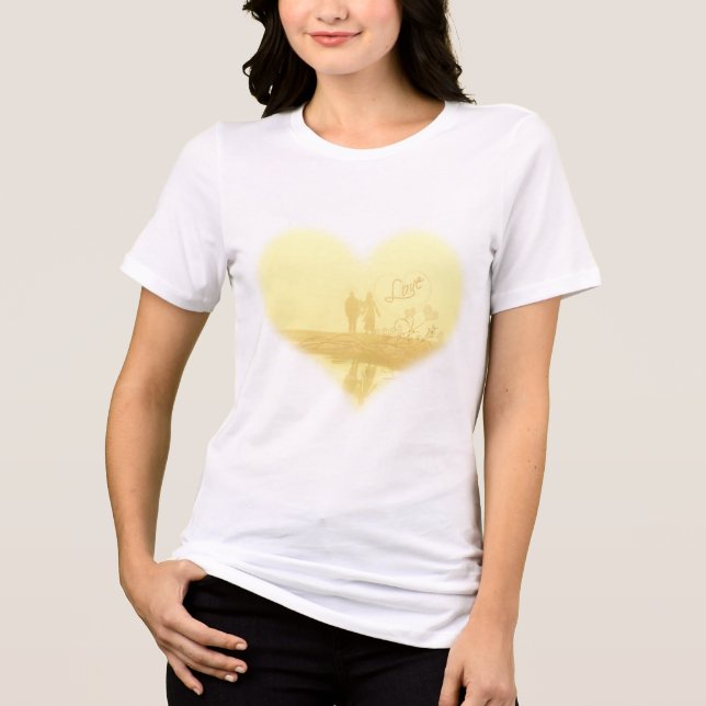 T-shirt En Tri-matière Mariage de la plage de Coeur Jaune (Recto)