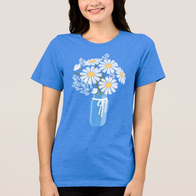 T-shirt En Tri-matière Mariage Mason Jar aux marguerites blanches (Recto)