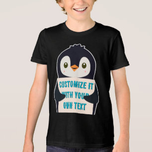 T-shirt En Tri-matière Mascotte pingouin tenant un panneau pour un texte