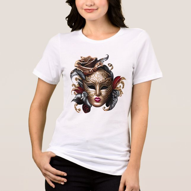 T-shirt En Tri-matière Masque de carnaval bleu bronze rouge noir chic  (Recto)