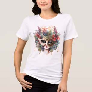 T-shirt En Tri-matière Masque mascarade vénitienne bleu rose or floral