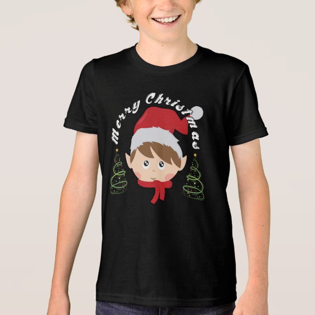 T-shirt En Tri-matière Merry Christmas tree and Santa hat  (Recto)