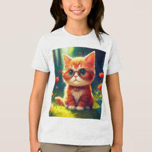 T-shirt En Tri-matière Mignonne Red Kitten Portant des lunettes-365478