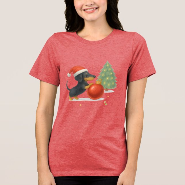 T-shirt En Tri-matière Modern Dachshund Christmas Puppy  - Playful Design (Recto)