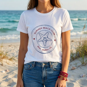 T-shirt En Tri-matière Moderne Anniversaire d'été sur la plage bleu et ro