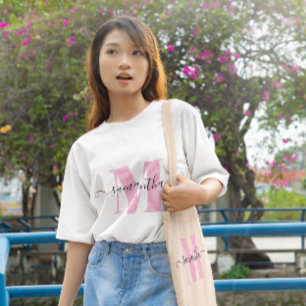 T-shirt En Tri-matière Monogramme Féminin Rose Clair et Points
