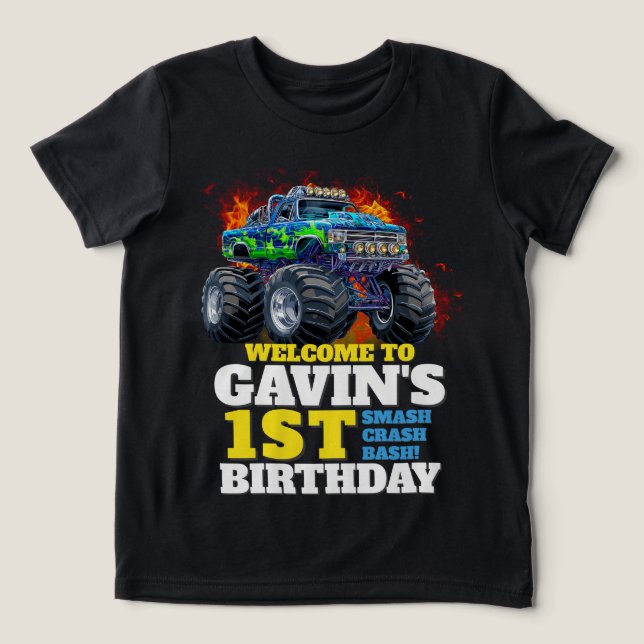 T-shirt En Tri-matière Monster Truck Personnalisé Anniversaire Fête (Design Recto)