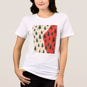 T-shirt En Tri-matière Motif d'arbres de Noël rouges et verts vintage