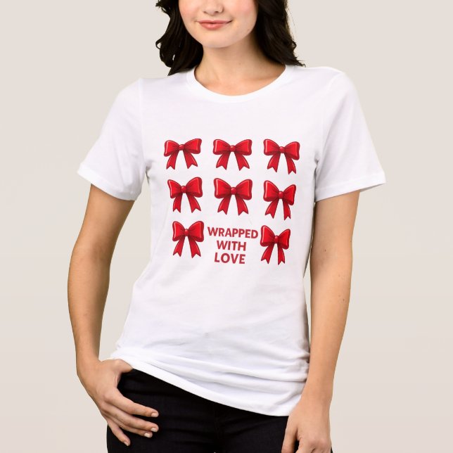 T-shirt En Tri-matière Motif de vacances Red Bow enveloppé d'amour (Recto)