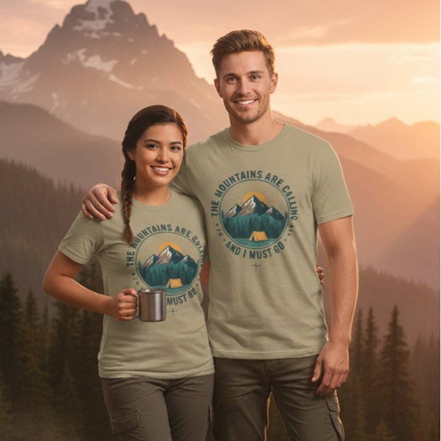 T-shirt En Tri-matière Mountains Are Calling Hiking Camping T-Shirt (Créateur téléchargé)