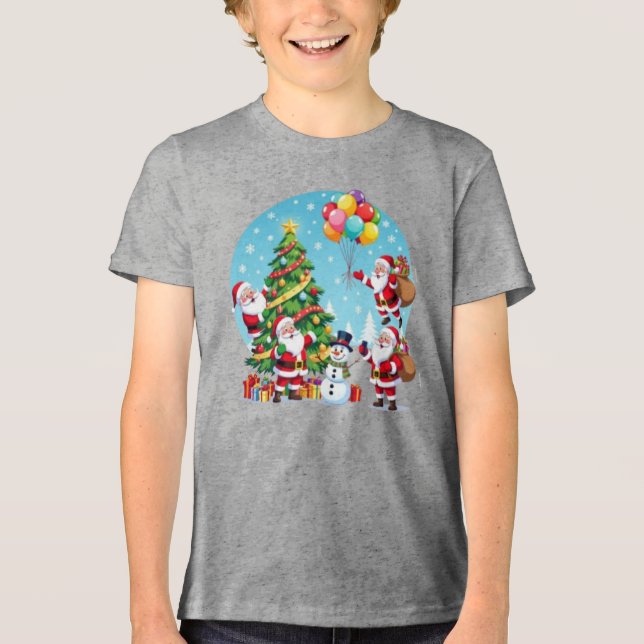T-shirt En Tri-matière **“Multi-Santa Christmas Fun – 3D Cartoon Transpar (Recto)