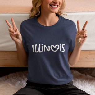 T-shirt En Tri-matière Navy Blanc Typographie Cœur Fantaisiste Illinois