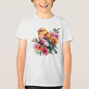 T-shirt En Tri-matière Oiseau à Fleur Rose