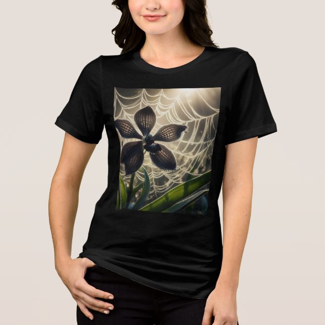 T-shirt En Tri-matière Orchidée noire Spiderweb Floral (Recto)
