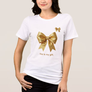 T-shirt En Tri-matière Ornement Pailleté Or Élégant