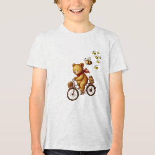 T-shirt En Tri-matière Ours adorable à vélo avec du miel et de l'abeille