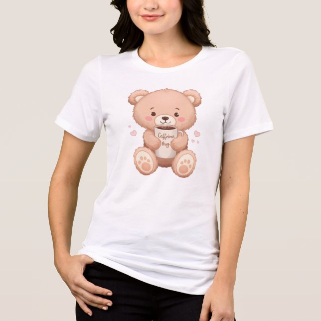 T-shirt En Tri-matière Ours en peluche mignonne "Hug de caféine" (Recto)