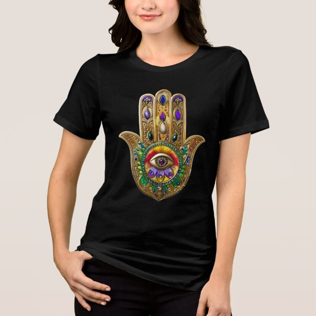 T-shirt En Tri-matière Painted Gold Hamsa Amethyst Ruby Third Eye (Recto)