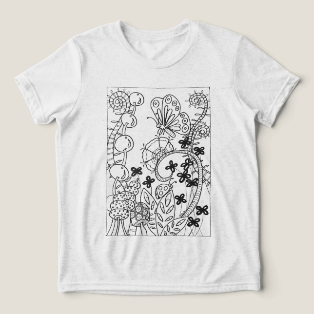 T-shirt En Tri-matière papillon et coccinelle aux fleurs (Design Recto)
