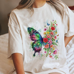 T-shirt En Tri-matière Papillon et floral aquarelle
