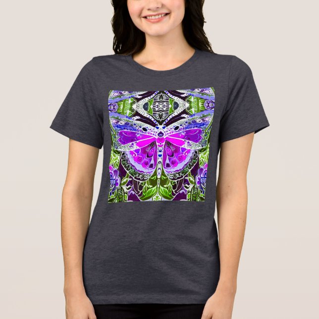 T-shirt En Tri-matière Papillon et Médaillon Motif Batik en violet (Recto)