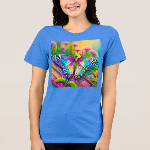 T-shirt En Tri-matière Papillon psychédélique coloré et Fleur sauvage
