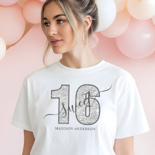 T-shirt En Tri-matière Parties scintillant Argent Script Sweet 16 Anniver