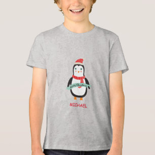 T-shirt En Tri-matière Penquin de Noël mignon "Joyeux Noël" Personali