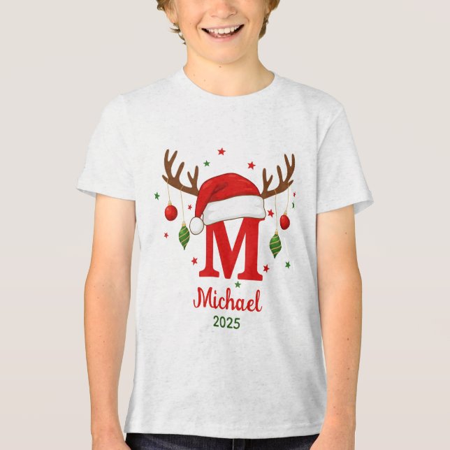 T-shirt En Tri-matière Personalized Christmas Monogram M Santa Hat (Recto)