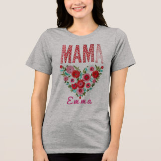 T-shirt En Tri-matière Personalized Mama Heart Floral Custom Gift