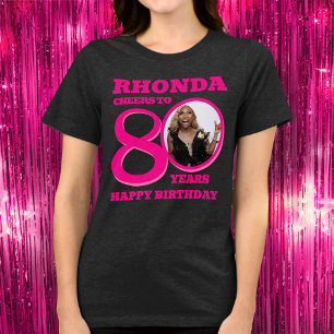 T-shirt En Tri-matière photo d'anniversaire 80 ans et nom en texte rose