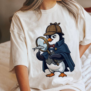 T-shirt En Tri-matière Pingouin détective avec loupe et poisson