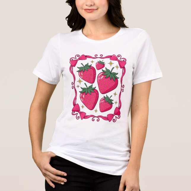 T-shirt En Tri-matière Pink Strawberry Coquette Aesthetic Cute Bow Design (Recto)