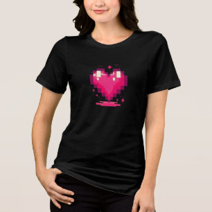T-shirt En Tri-matière Pixel Heart Retro 8-Bit Conception d'amour pour jo