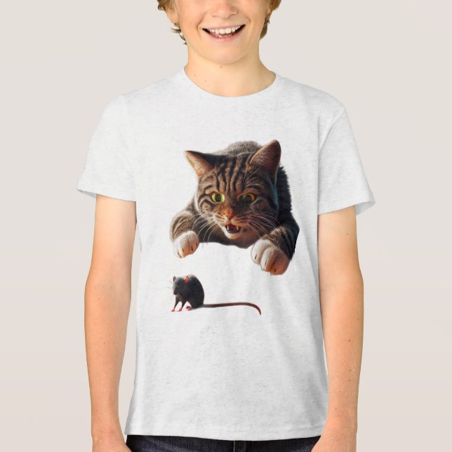 T-shirt En Tri-matière Playful Chat Poncing sur la souris - Drôle dessin  (Recto)
