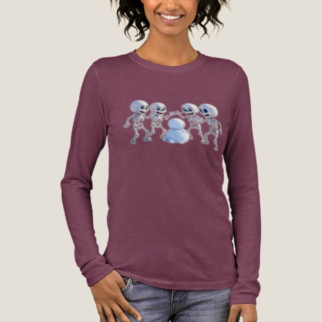 T-shirt En Tri-matière Playful Skeletons Building a Snowman – 3D Cartoon, (Recto)