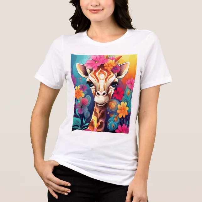 T-shirt En Tri-matière Portrait de Giraffe Florale-9320 (Recto)