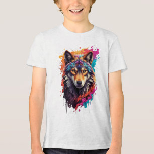 T-shirt En Tri-matière Portrait de loup coloré Art animalier abstrait-876