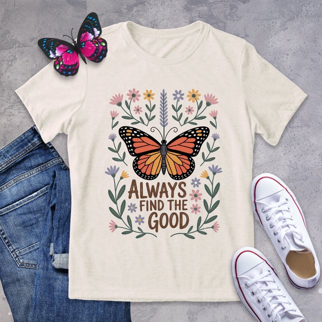 T-shirt En Tri-matière Positivité florale du papillon inspiré (Créateur téléchargé)