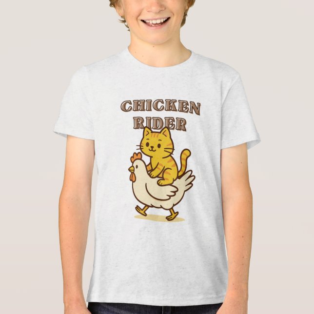 T-shirt En Tri-matière Poulet - Drôle Chat Riding Poulet Dessin (Recto)