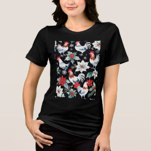 T-shirt En Tri-matière Poulets Et Poinsettias De Noël