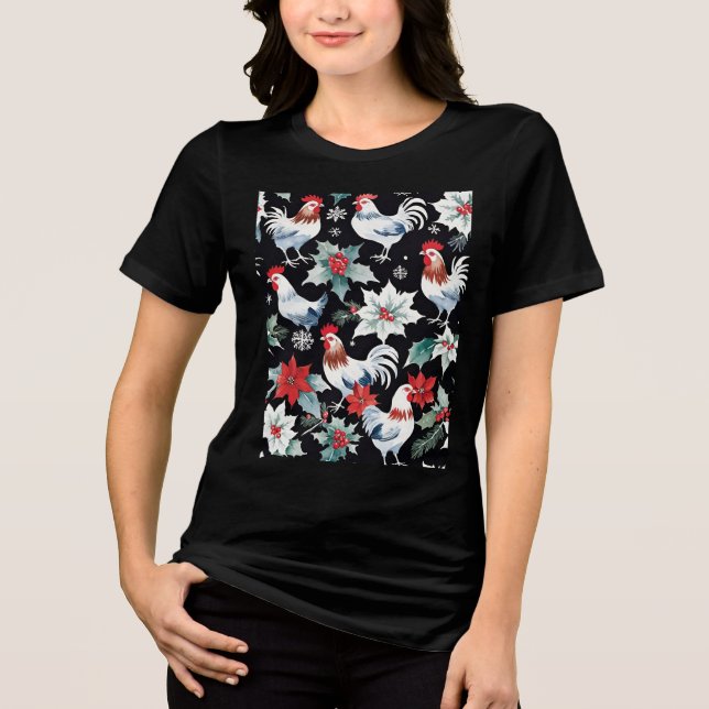 T-shirt En Tri-matière Poulets Et Poinsettias De Noël (Recto)