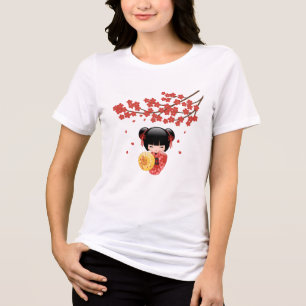 T-shirt En Tri-matière Poupée rouge Sakura Kokeshi - Geisha japonais