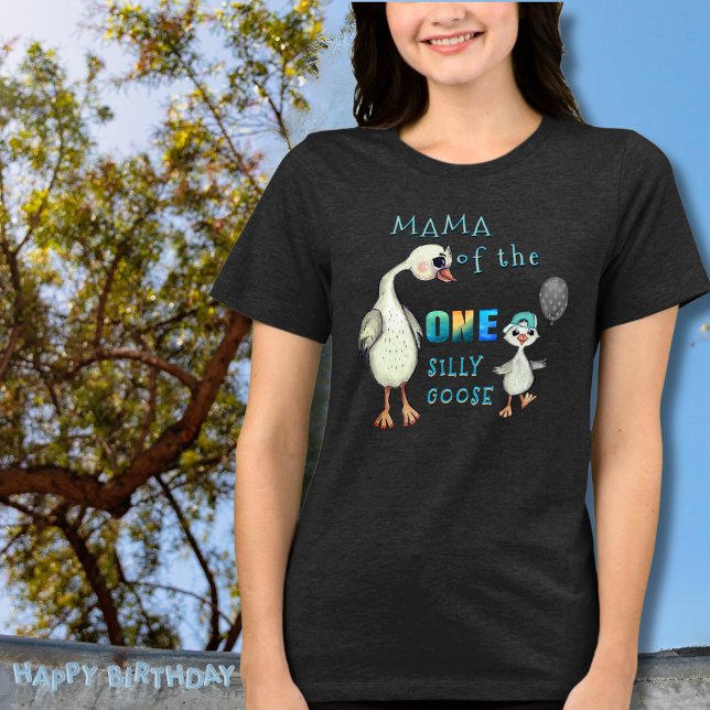 T-shirt En Tri-matière Premier Anniversaire - Maman de l'Oie unique (First Birthday - Mama of the One Silly Goose Tri-Blend Shirt)