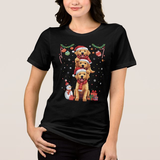 T-shirt En Tri-matière Puppy Stack Golden Retriever Christmas Dog Gift (Recto)