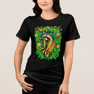 T-shirt En Tri-matière Raccoon au milieu du jardin Fleur sauvage