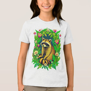 T-shirt En Tri-matière Raccoon au milieu du jardin Fleur sauvage