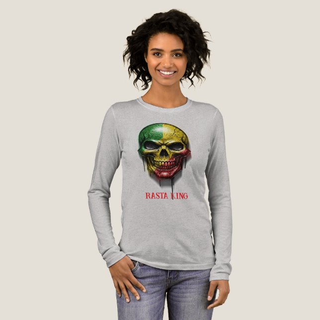 T-SHIRT  EN TRI-MATIÈRE RASTA KING SKULL (Recto complet)
