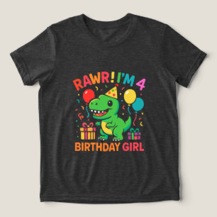 T-shirt En Tri-matière Rawr I'm 4 Dinosaur Birthday Girl